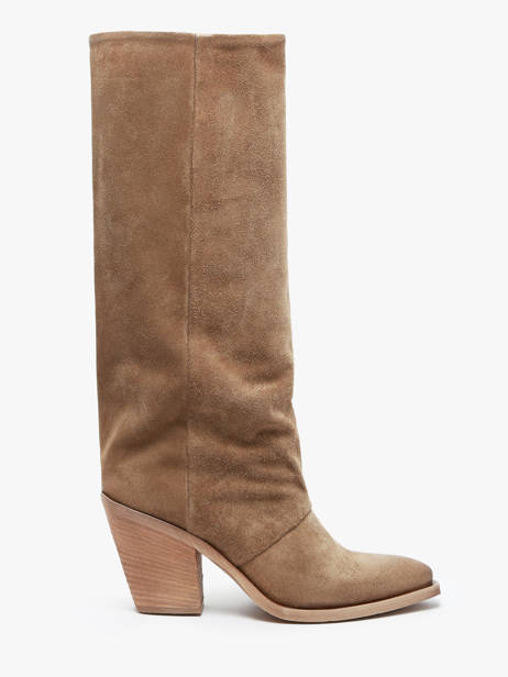 Bottes Ã  Talon Stivali Tubo En Cuir Metisse Beige accessoires Bottes Texan en daim