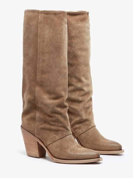 Bottes Ã  Talon Stivali Tubo En Cuir Metisse Beige accessoires Bottes Texan en daim vue secondaire 2