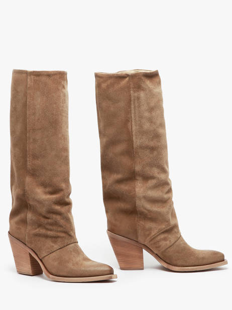Bottes Ã  Talon Stivali Tubo En Cuir Metisse Beige accessoires Bottes Texan en daim vue secondaire 4