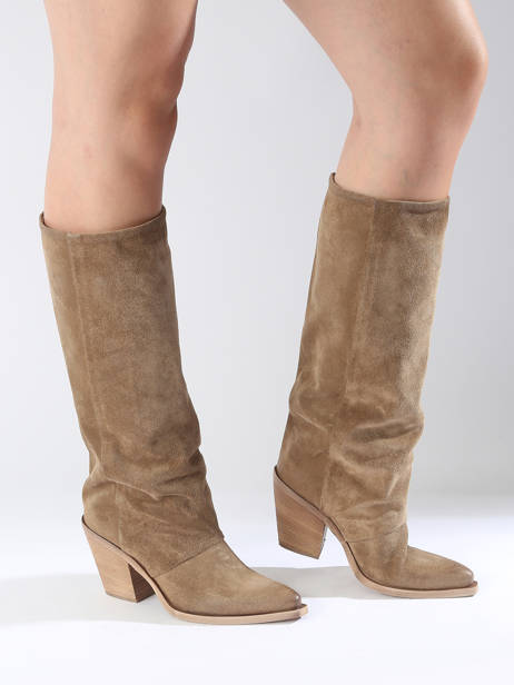 Bottes Ã  Talon Stivali Tubo En Cuir Metisse Beige accessoires Bottes Texan en daim vue secondaire 1