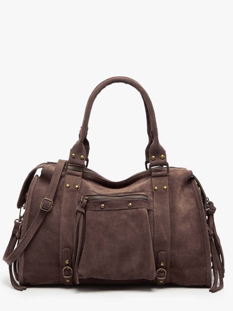 Sac PortÃ© Ã©paule A4 Velvet Cuir Milano Marron velvet VE24095