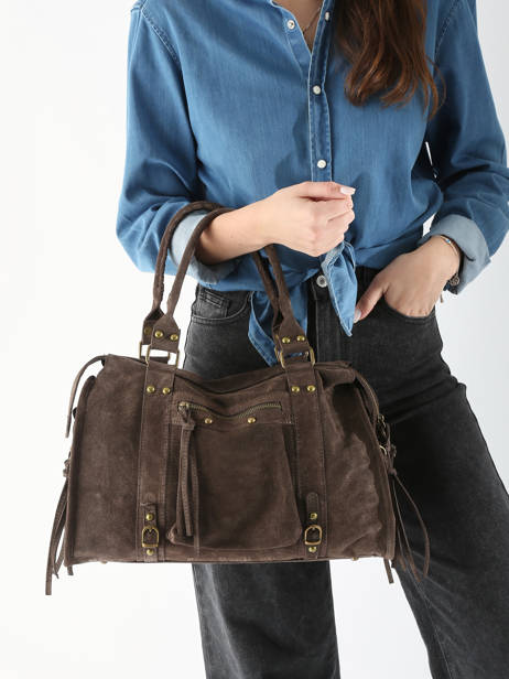 Sac PortÃ© Ã©paule A4 Velvet Cuir Milano Marron velvet VE24095 vue secondaire 1